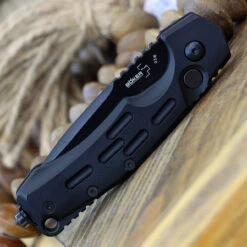 Boker Plus Thunder Storm Button Lock 01BO795N, 2.95" AUS-8 Stonewashed Plain Blade, Black Aluminum Handle -Boker BOP01BO795N.3 33618.1646839456