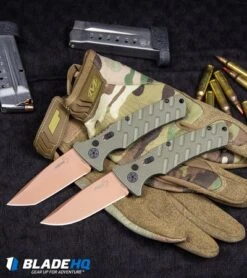 Boker Strike Tanto Desert Warrior Automatic Knife OD Green (3.25" Copper D2) -Boker Boker Strike Drop Point Desert Warrior Automatic Knife OD Green Copper BHQ 70998 kp tactical webv