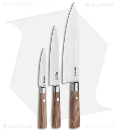 Boker Damascus Olive 3-Piece Kitchen Knife Set Olive Wood 3 Boker Damascus Olive 3-Piece Kitchen Knife Set Olive Wood