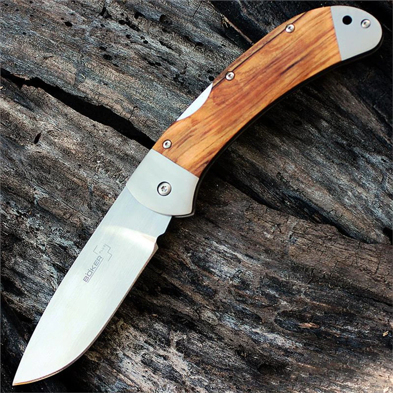 Boker Plus 3000 Lightweight Olive Wood Scales, 3 5/8 In 440C Blade 3 Boker Plus 3000 Lightweight Olive Wood Scales, 3 5/8 In 440C Blade