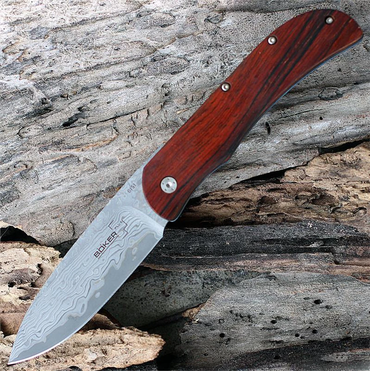 Boker Plus Exskelibur I Gentlemen's Folder, 01BO222DAM, 3.5" Damascus Blade, Cocobolo Handle 3 Boker Plus Exskelibur I Gentlemen's Folder, 01BO222DAM, 3.5" Damascus Blade, Cocobolo Handle